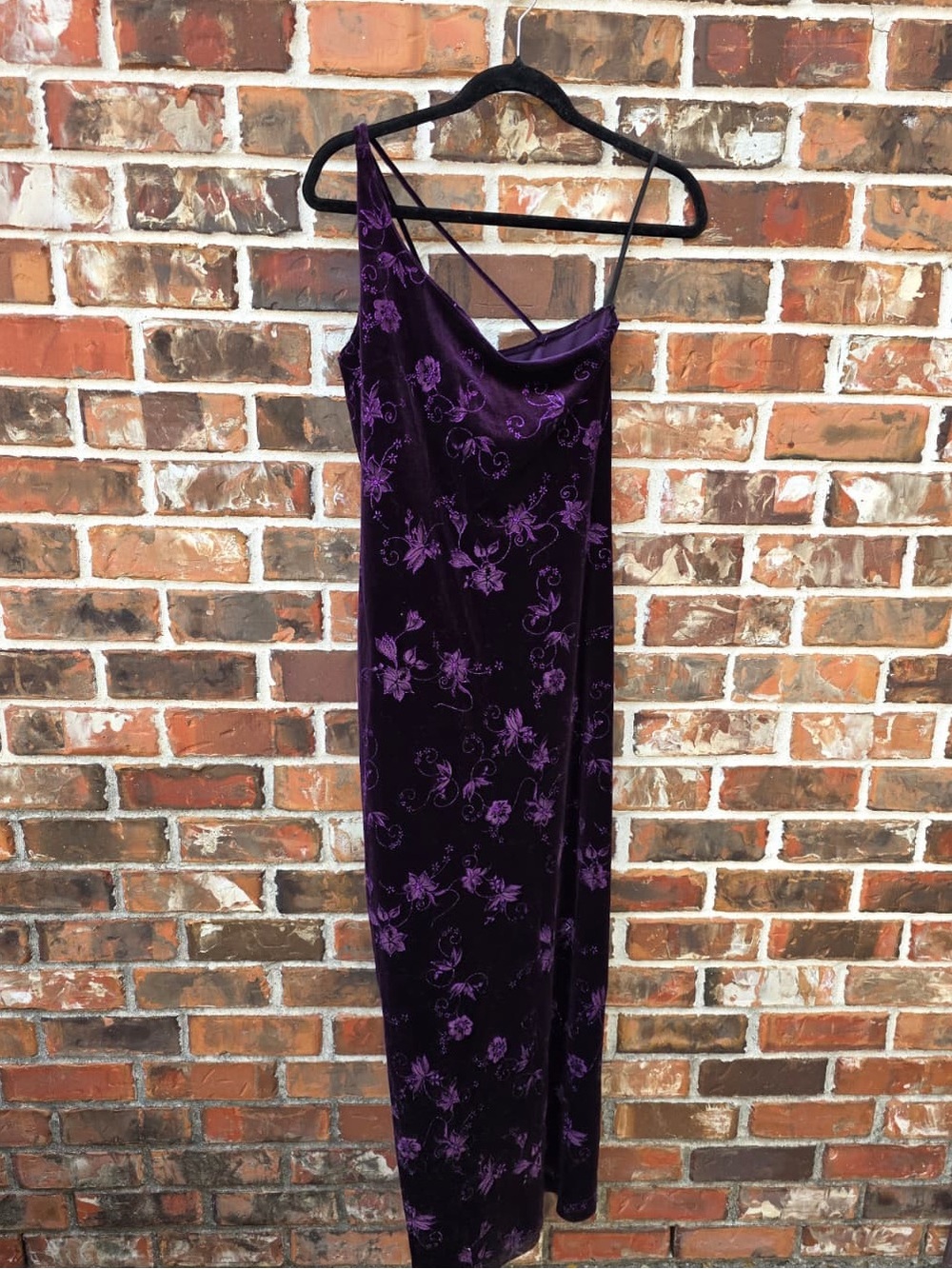 Vintage 90s Rare Purple Velvet Floral One Shoulder Bodycon Whimsygoth Fairycore